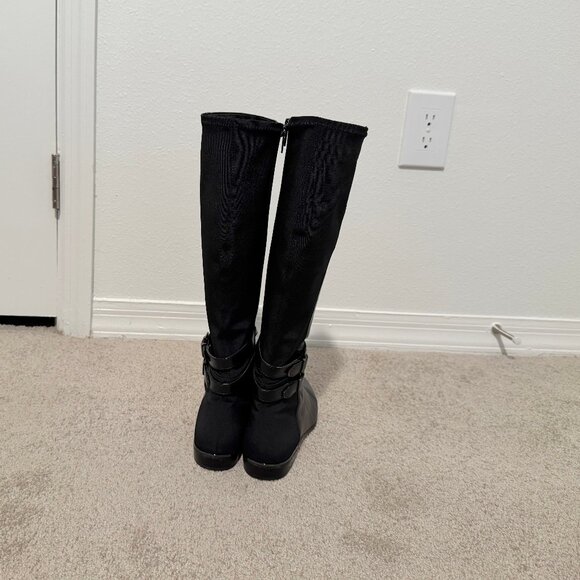 White House Black Market Mabry Black Mixed Zipper Flat Boots Sz 7.5 w/Box - Picture 5 of 9